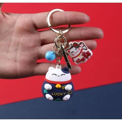 50pcs Fashion Cartoon Lucky Cats Keychains Kids Women Leather Keyring Rich Bag Car Hanging Charms Gift Jewlry Accessories Wholes