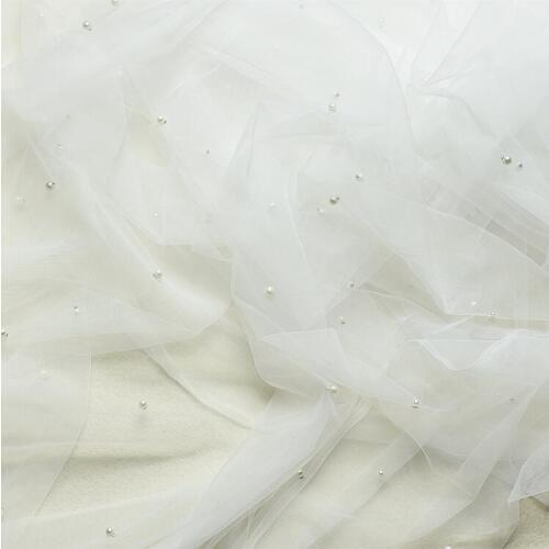 6 Meters Off White Embroidered Pearl Tulle Mesh Lace Trim for Sewing Accessories Embroidered Trim Beautiful Lace Fabric DIY