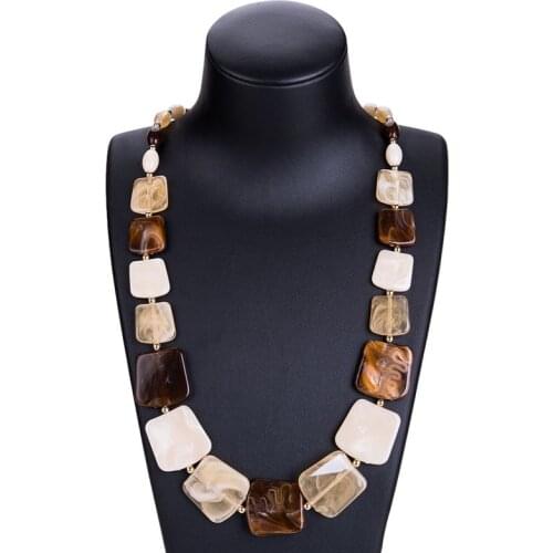 14 Types Bohemia Women Jewelry Accessories Handmade Acrylic Rhombus&Oval&Square Shape Long Pendants Boho Fashion Necklaces 2021