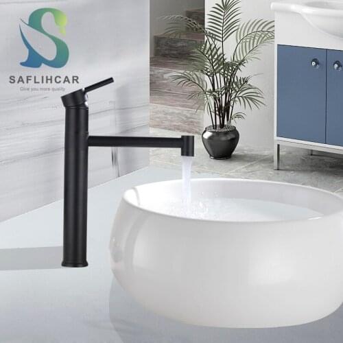 Saflihcar Black Bronze Bathroom Basin Faucet Brass Material Hot and Cold Water Mixer Taps Deck Installation Bathroom Sink Tap