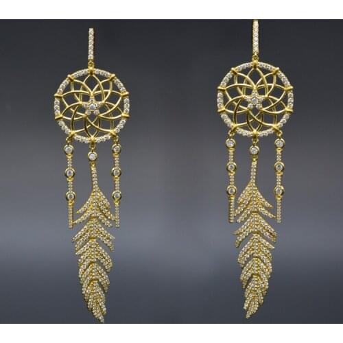 Fine Gold Dream Catcher 925 Sterling Silver Tassel Earrings High Quality Europe Simple For Women Gift