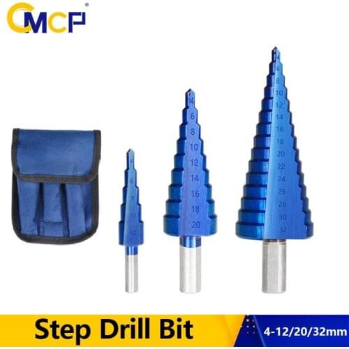 CMCP Step Cone Drill Nano Blue Coated Step Drill Bit 4-12 4-20 4-32mm Round Shank Wood Metal Hole Cutter HSS Core Drilling Tool