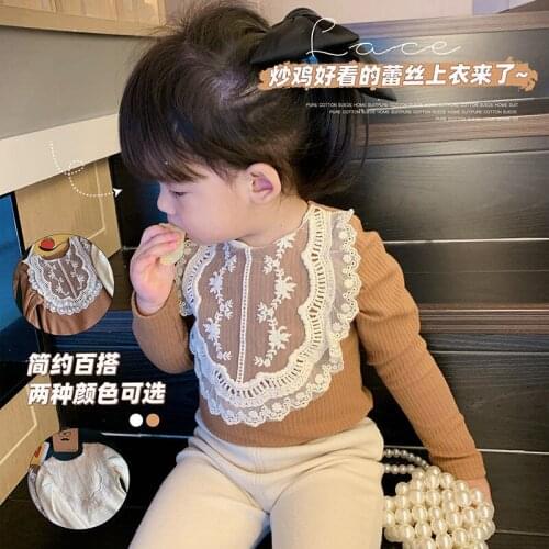 2021 Girls Baby Spring Autumn Lace Bottom Shirts Sweaters Fashion Girl Kids Tops Children Clothes