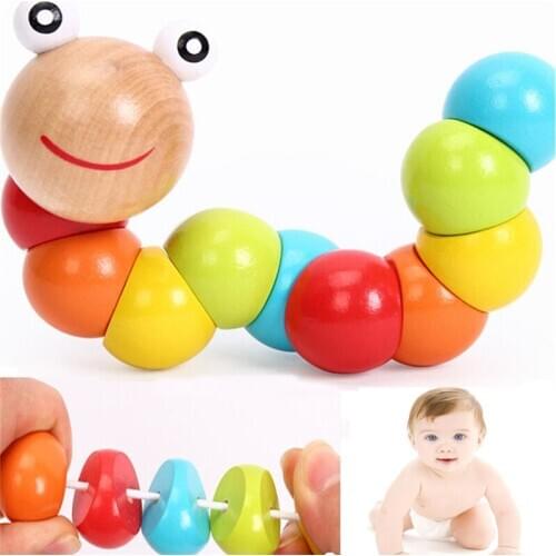 Kids Cute Insert Puzzle Educational Wooden Toys Baby Children Fingers Flexible Training Science Twisting Worm Toy