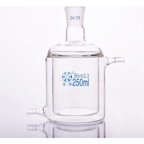 Double-deck cylindrical single-necked flat bottom flask,Capacity 250ml,Joint 24/29,Mezzanine jacketed reactor bottle