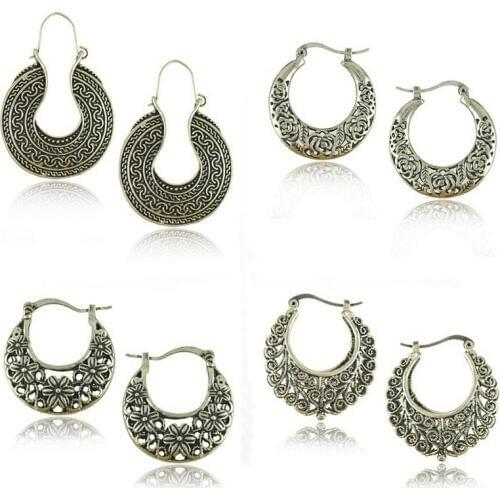Hot Sale Retro Antique Tibetan Silver Hollow Plant Fashion Vintage Earrings For Women Wholesale NEW Jewelry