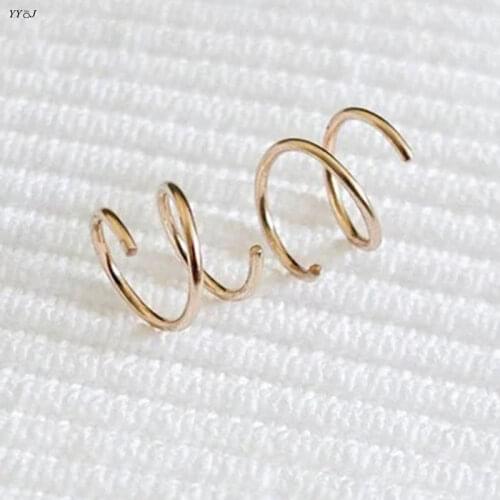 Faux fake double huggie hoop earrings for women gold plated black spiral loop threader hoops hyperallergenic minimalist fashion