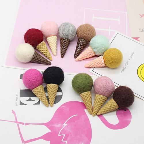 Handmade 6pcs Colorful Wool Felt Ice Cream Button patch Sticker ornament accessories diy hair jewelry elastic band