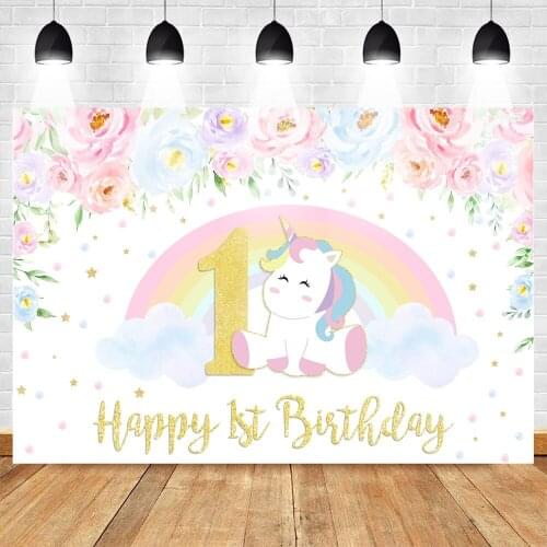 Mehofoto Unicorn Rainbow Photography Backdrops Baby 1st Birthday Backdrop Watercolor Flowers Birthday Cake Table Supplies Props