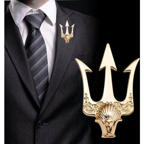 High-end British Stlye Vintage Trident Brooch Mens Suit Metal Brooches Lapel Pin Badge Shirt Collar Accessories Gifts for Men