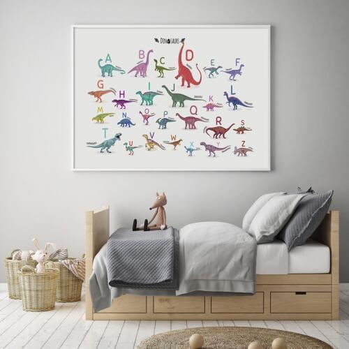 Wall Art Canvas Painting Dinosaur English Alphabet Animal Art Print Nordic Posters And Prints Wall Pictures Baby Kids Room Decor