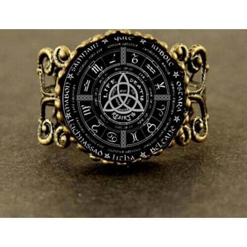 2017 New Pagan Wheel Of The Year Pentagram Ring Round Photo Wiccan Jewelry Glass Cabochon Link