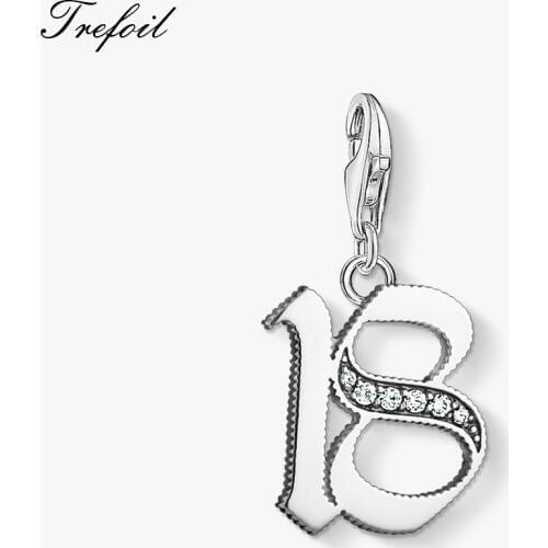 Numbers 18 Age Charm Pendant, Fashion Jewelry 925 Sterling Silver Trendy Gift For Women Girls Fit Bracelet Necklace Bag 2019