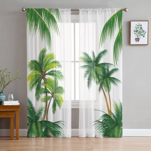 Beach Coconut Tree Summer Window Treatment Tulle Modern Sheer Curtains for Kitchen Living Room the Bedroom Curtains Decoration