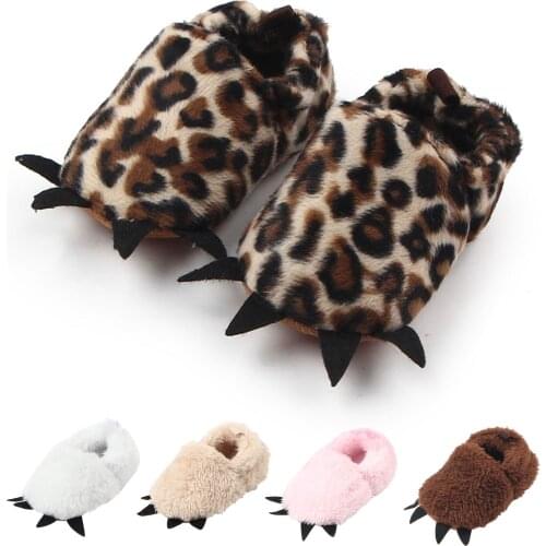Leopard Plush Paw Shoes Prewalker Toddler Infant Baby Girls Boys Sneakers Warm Shoes Autumn Winter Animal Home Fur shoes