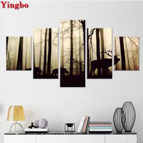 Full Square drill 5D DIY Diamond embroidery Forest deer landscape Diamond Painting Cross Stitch Rhinestone Mosaic decor 5 pcs