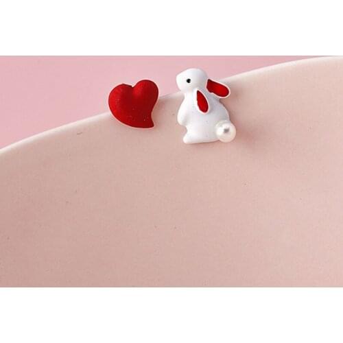 Simple Cute Heart Rabbit Earring For Women Girl Student Good Jewelry Accessories 2021 New Lovely Animal Stud Ear Gift