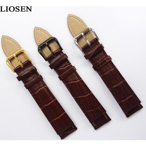 LIOSEN Brown Genuine Leather Watchband 3 Colors Stainless Steel Buckle Strap Silver / Black / Gold 18 19 20 21 22 24mm