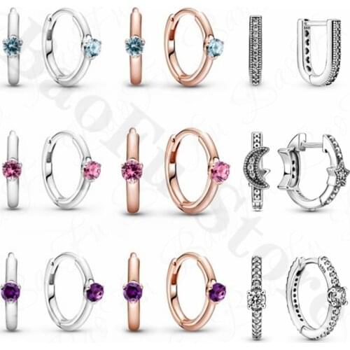 Authentic 925 Sterling Silver Round Claw-set Shiny Zircon Earrings Multi-color Optional Suitable for Ladies Banquet Jewelry