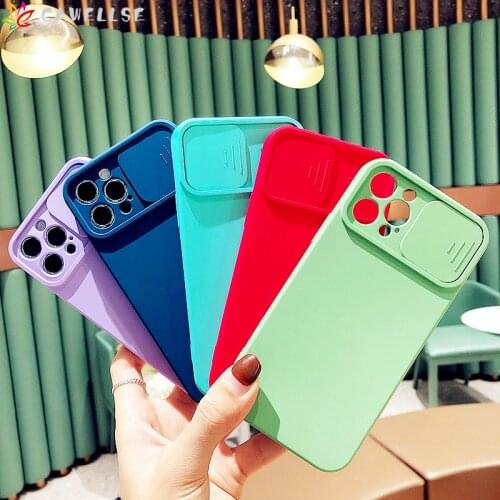Silicone Shell Coque For Apple iPhone 11 12 Pro XS Max XR X 7 8 Plus SE 2020 Slide Window Camera Lens Protection Cover Case Capa