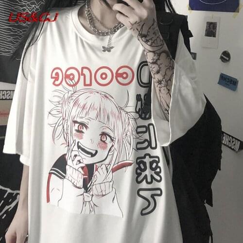 Harajuku style Gothic Dark Letter Tops loose Short Sleeve Plus Size Anime cartoon fun print clothes 2021 Summer