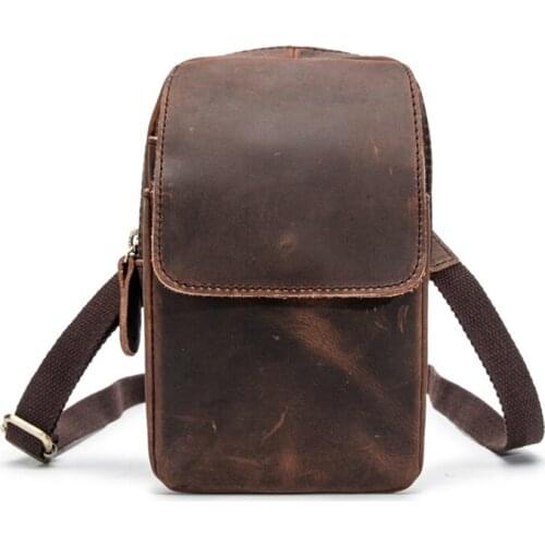 Men Vintage Cowhide Waist Bag Oil Wax Leather Cowhide Cell/Mobile Phone Hip Bum Belt Cross Body Pouch Fanny Pack Waist Bag