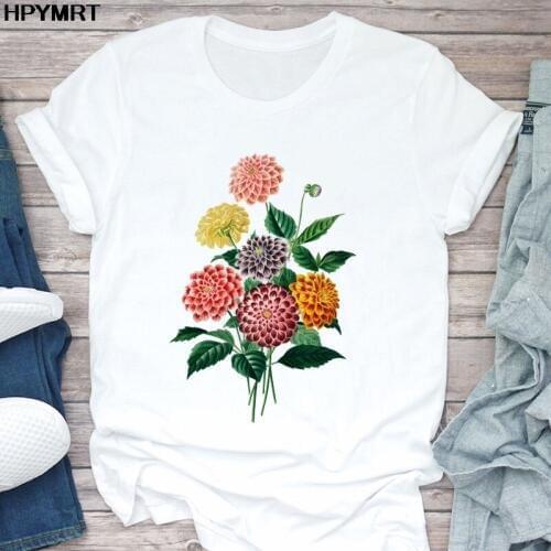 Women T shirt Flower Lady Fashion Short Sleeve Aesthetic Summer Graphic Tshirt Female Ladies T-Shirt Girl 90s Harajuku Clothing
