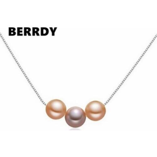 925 Sterling Silver Pearl Necklace, 8-9mm Big Size Natural Pearl Jewellery for Charm Lady