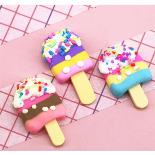 5PCS polymer clay mix color ice cream stick Flatback Cabochon Miniature Food Art Supply Decoden Charm Craft 16x35mm