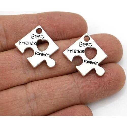 10pcs Tibetan Silver Puzzle Beat Friends Forever Charms Pendants for Jewelry Making DIY Handmade Accessories 22x16mm