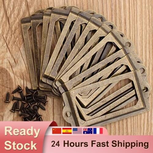 12Pcs Antique Brass Metal Label Pull Frame Handle File Name Card Holder Furniture Hardware For Furniture Cabinet Drawer Box Case