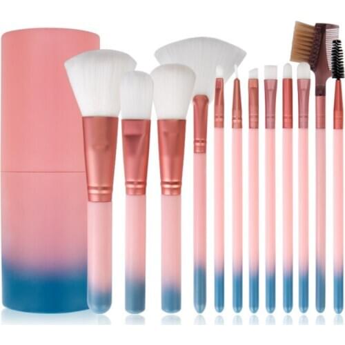 12 Pcs Makeup Brush Suits Portable Contour Powder Foundation Eyeshadow Highlight Concealer Eyebrow Lips Eyeliner Make Up Tool