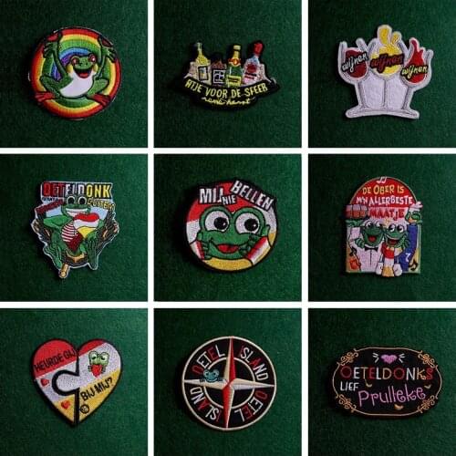 2pcs Frog Patch Iron On Patches For Clothes Cartoon Patches Stripe Stickers Embroidery Sew On Clothes Applique Badge Decor DIY