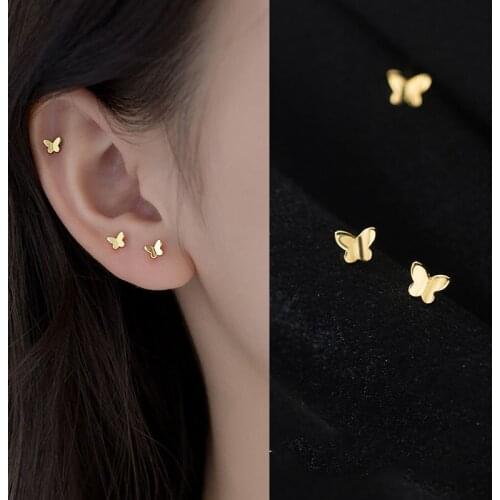 2020 New Fashion Cute Small Piercing Stud Earrings fow Women Golden Butterfly Mini Insect Animal Jewellery