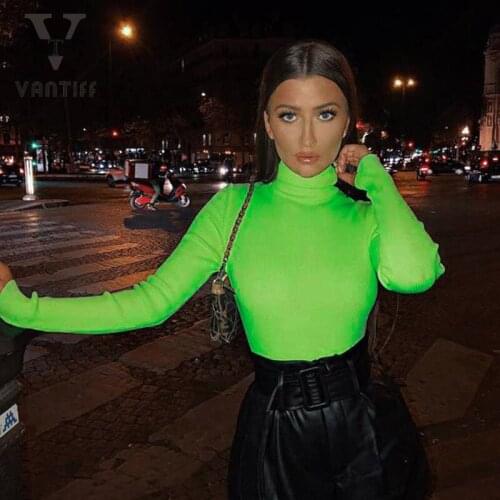 2020 Fashion Streetwear Women Solid-color High-necked Long-sleeved T-shirt Women Knitted Tight Show Thin Inside Hit Bottom Top