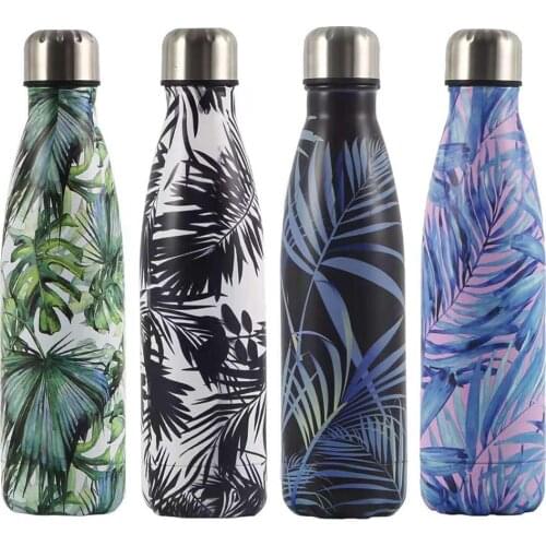 500ml Water Bottle For Girls Insulated Vacuum Flask Stainless Steel Thermos Tumbler Mug Sport Plant Leaf Travel Coffee Mug Cup