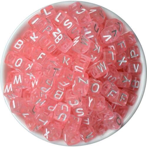 6mm 200pcs/lot Pink Handmade Square Colorful Alphabet/Letter Acrylic Beads for DIY Bracelet Necklace Random letter Gift