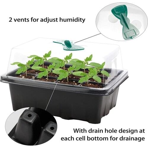 6-Pack 12 Cells Seed Trays Seedling Starter Tray Humidity Adjustable Plant Starter Kit with Dome and Base Grow Trays