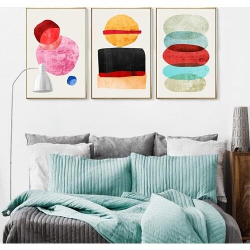 Watercolor Abstract Geometric Scandinavia Canvas Painting Print Poster Gallery Wall Art Pictures Interior Living Room Home Decor