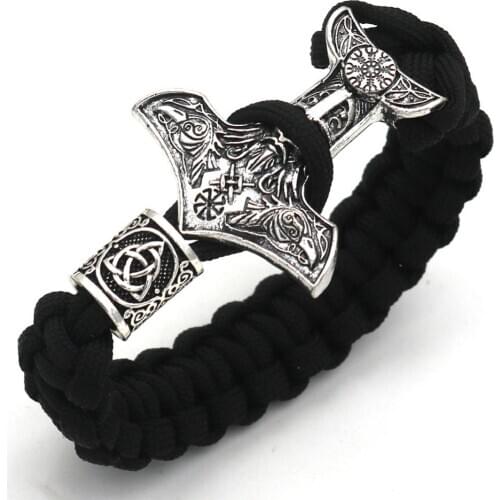 Viking Raven Black Rope Weave Ancient Retro Bracelet Nordic Luna Rune Beads Amulet Man Bracelet