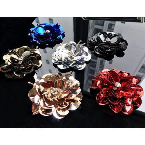 Flower 7cm sequins beaded patch for clothes vintage embroidered fabric applique patch decoration sew on patch Motif