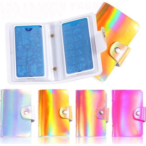20 Slots Nail Stamping Plate Holder Rainbow Laser Design Square Rectangular Manicure Nail Art Plate Organizer Empty Case Tool