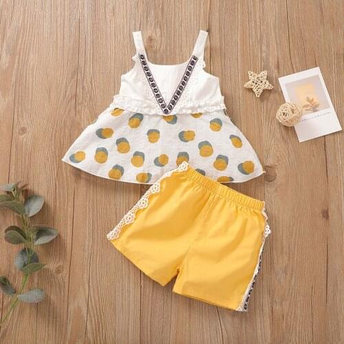 Childrens Clothes Lovely Babys Fashion Shorts Set Sleeveless Round Neck Lace Top Solid Elastic Head Shorts for Summer 2-Pcs