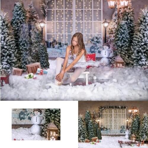 Snow Trees Christmas Photograhy Background Kids Child Backdrops Festival Decor Gifts Street Light White Window Baby Photostudio