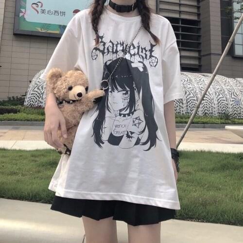 Spoof Anime Print T Shirt Women 90s Harajuku Ullzang Retro T-shirt Graphic 2020 Fashion Aesthetic Tshirt Street Top Tees Female