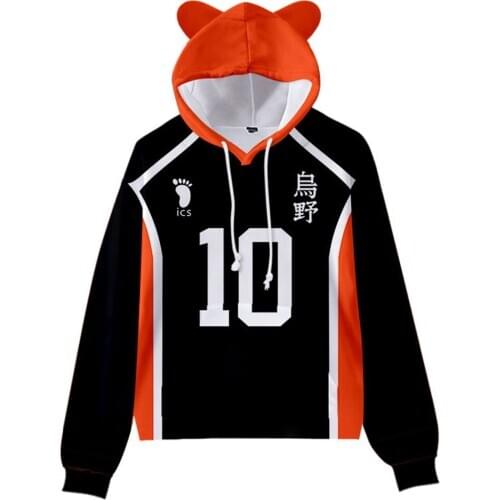Haikyuu Hinata Shoyo Cosplay Hoodie Cat Ear Print Hooded Pullover Coat