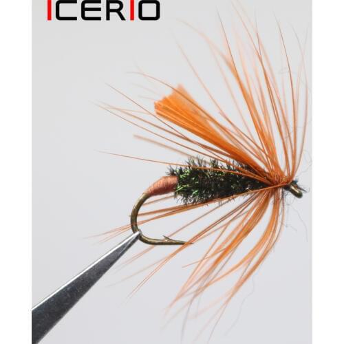 ICERIO 8PCS Peacock Herl Body Rusty Red Wing Hackle Mayfly Dry Flies Trout Fly Fishing Lures #10
