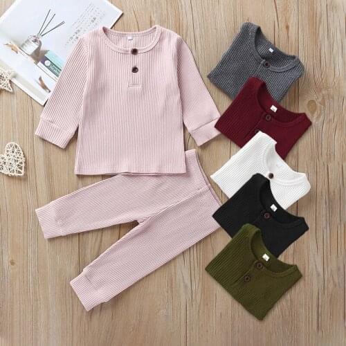 Spring and autumn cotton solid color suit men and women baby simple casual long-sleeved trousers two-piece suit