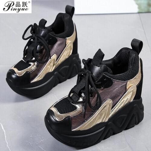 Chunky Sneakers Breathable Women Height Increasing High Platform Shoes 12cm Thick Sole Sneakers Woman Deportivas Mujer