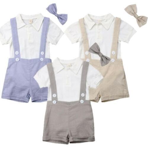 Summer Baby Kids Boy Romper Tops+Pants Gentleman Outfits Clothes 3PCS Set
